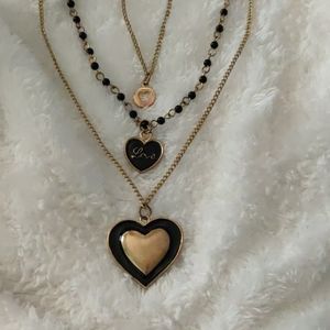 Black and gold love 3 layered heart necklace